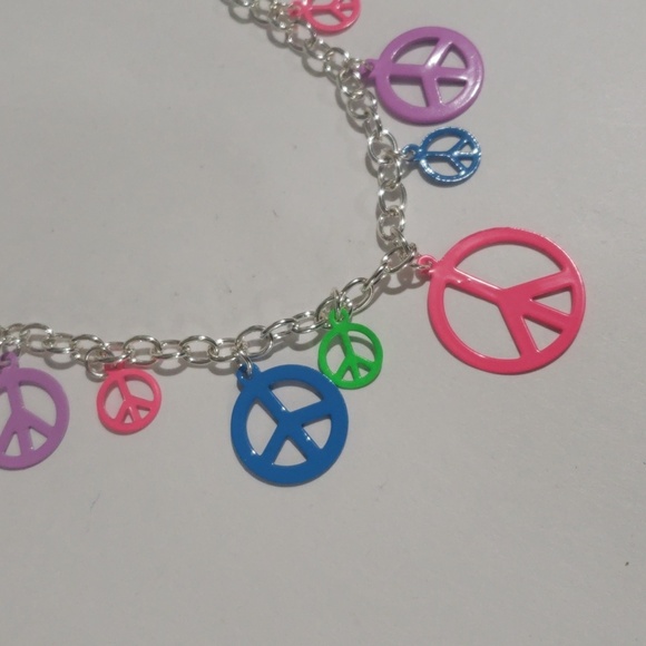 Silver-tone Necklace Colorful Peace Symbol Charms - Women's Fashion Jewelry - Picture 4 of 6